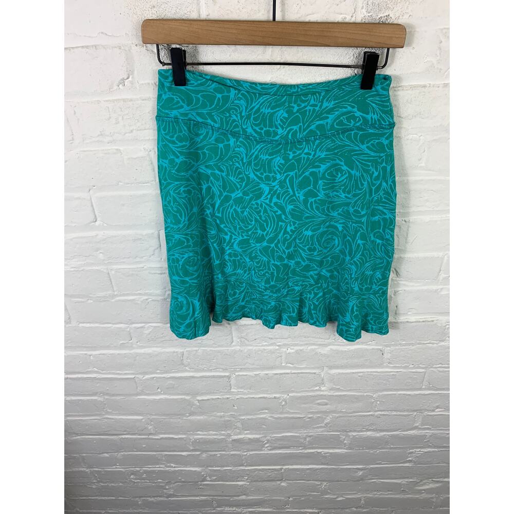 Fresh Produce Women's Printed A-Line Mini Skirt Stretch Peplum Hem Blue Size XS